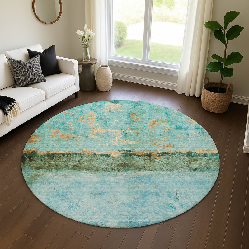 Premium Machine Washable Meidell AMF1716 Abstract Rug, Round 8'