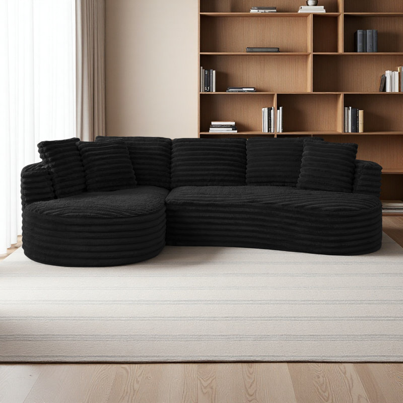 Canapé modulaire surdimensionné 120 po en forme de L 120 po - Aucun assemblage requis, Velours côtelé noir