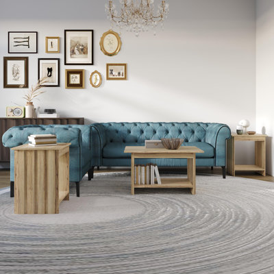 3-Piece Coffee and End Table Set with Angled Legs in Light Oak