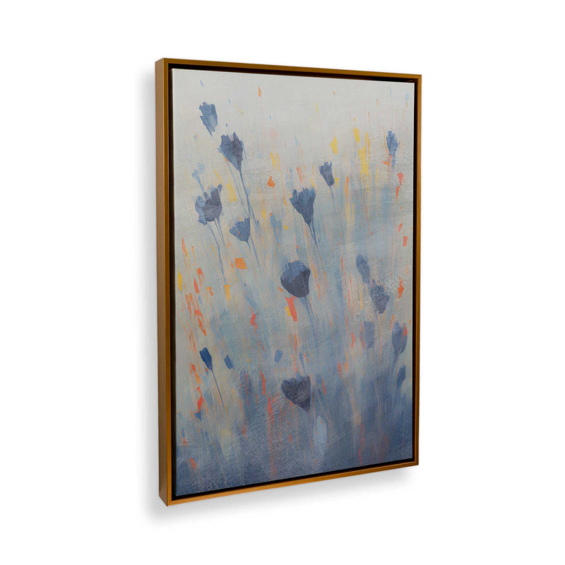 Blue Blooms Rising II, reproduction sur toile dans un cadre, H 12,75 po x l 8,75 po, Or poli