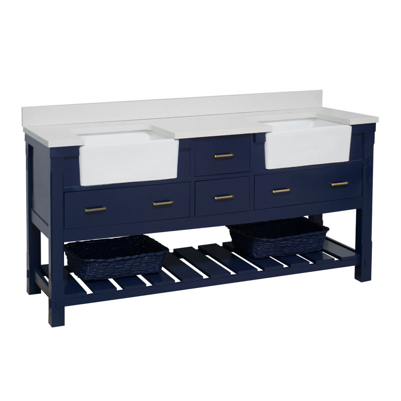 Hitton 72'' Double Bathroom Vanity with Top, Royal Blue, Quartz