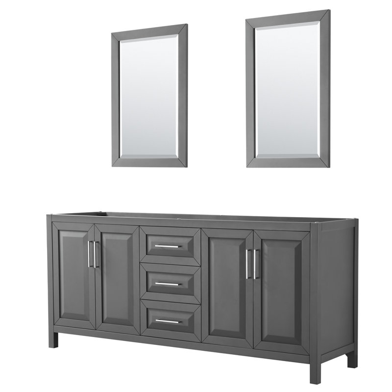 Base de meuble-lavabo double de salle de bain 79" avec miroir seulement Daria, Gris foncé / chrome poli