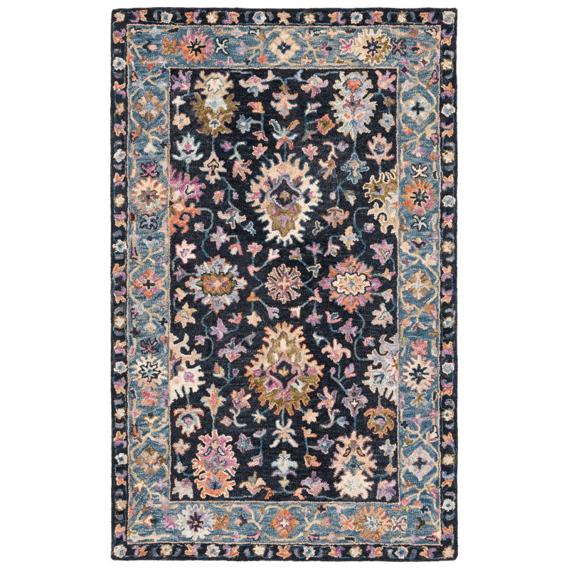 Hand Tufted Wool/Cotton Oriental Rug in Beige/Black/White, Rectangle 5' x 8'