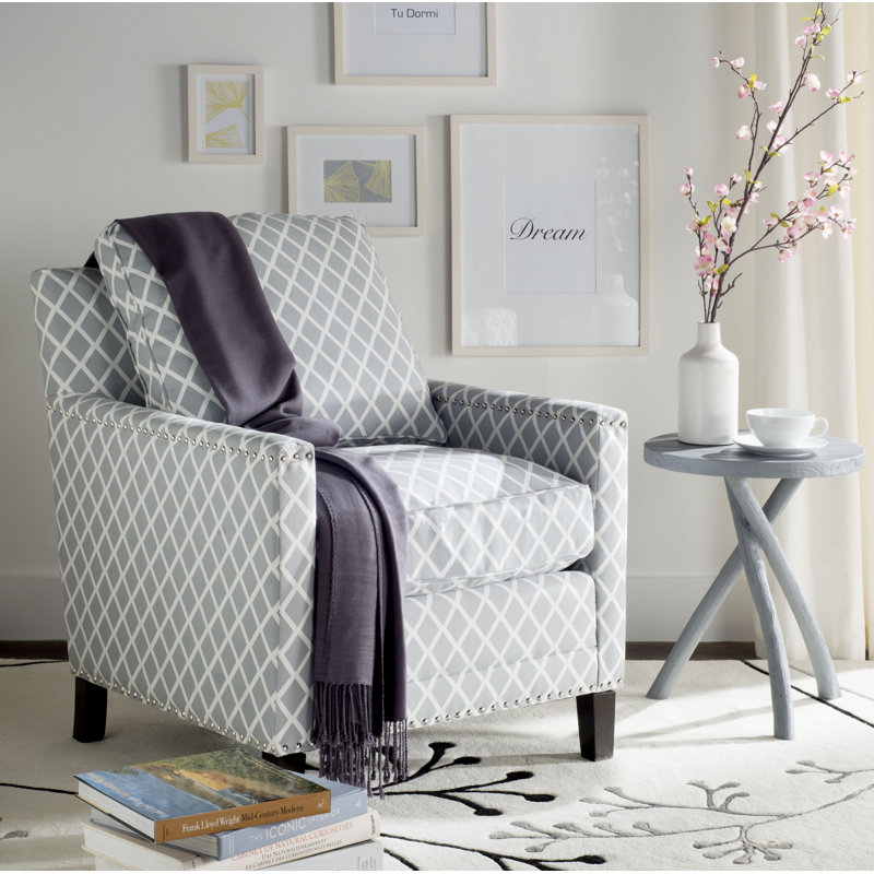 Upholstered Armchair, Gray/White Polyester Blend