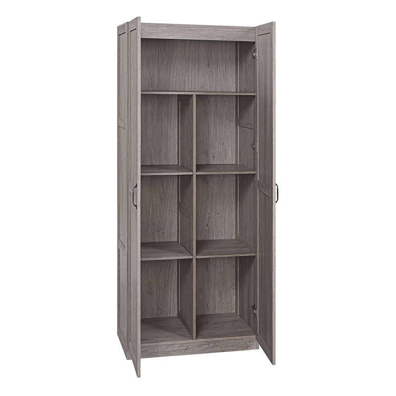 Armoire de rangement moderne Cornelia avec 7 tablettes réglables de couleur grise, Gris