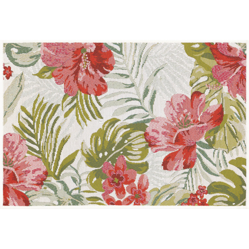Ariadnne Floral Indoor / Outdoor Area Rug for Patios, Entryway, Deck or Porch - Cream, Rectangle 5'3" x 7'3"