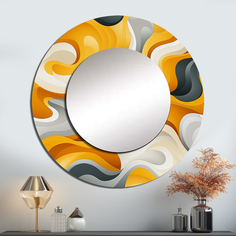 Décoration murale jaune et blanc Mid-Century Waves Fusion - Miroir rond moderne_MTMIR123180, 23 po x 23 po