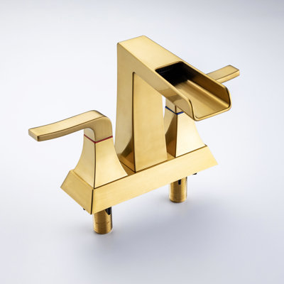 Bathroom Sink Faucet Brushed Gold - 2 Handles, Waterfall Rotatable Spout, 1.2 Gpm, 4.53 Lb Package, Stainless Steel Tap 2, Gpm Flow, 12.11 In. Deep,
