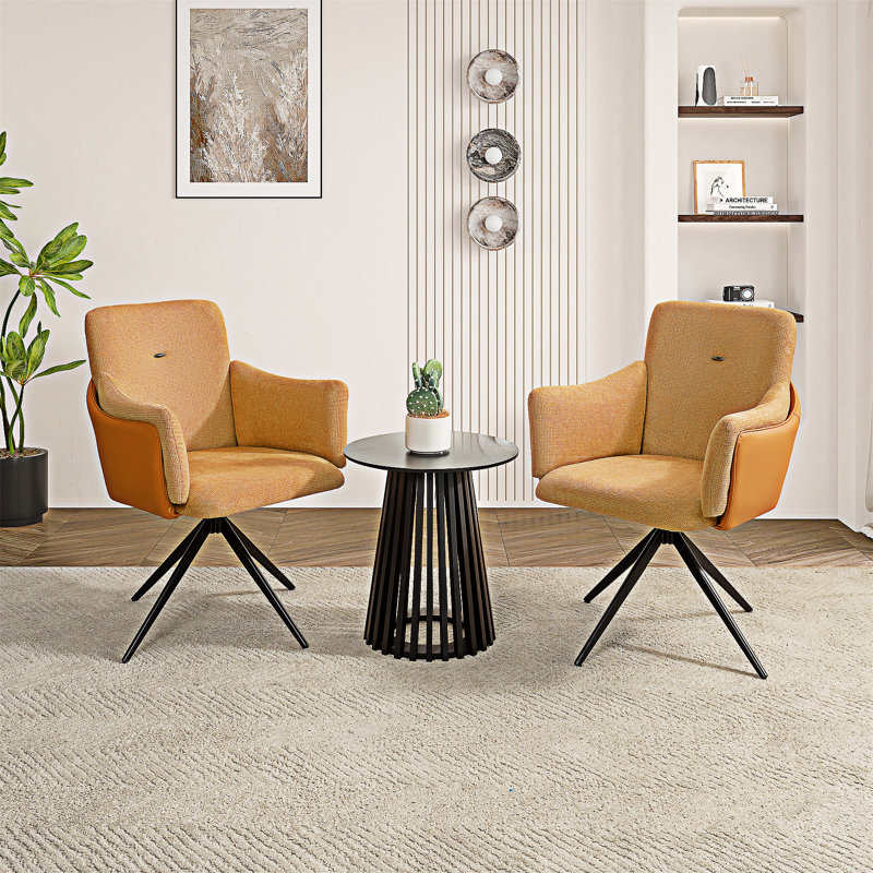 Ensemble de 2 chaises de bureau rembourrées pivotantes, Orange