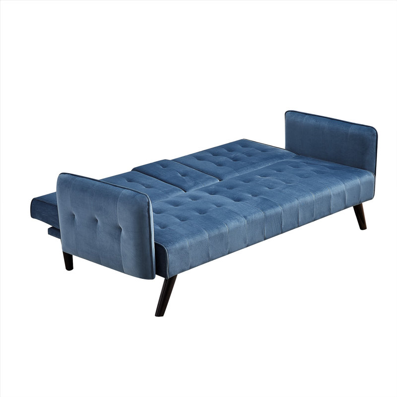 Koga 72'' Velvet Convertible Sofa, Blue Velvet