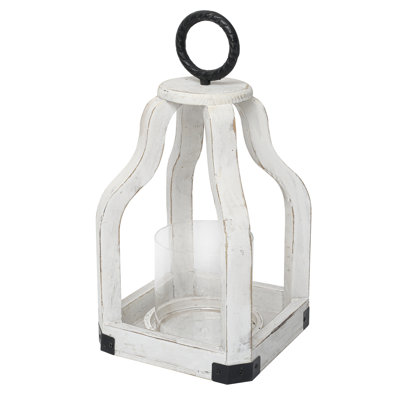 13" Rustic Farmhouse Wood Candle Hurricane Lantern With Glass Candlestick Holder For Patio, Table Centerpiece