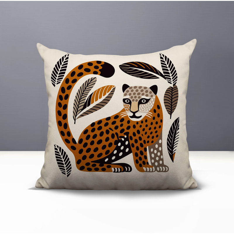 Oreiller carré réversible intérieur / extérieur Ayra Leopard, Orange, Carré 19 po