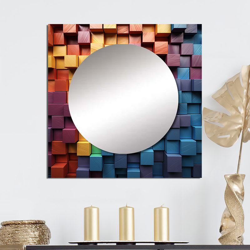 Johane - Art mural miroir à formes abstraites carrées pour salle de bain, 23 po x 23 po