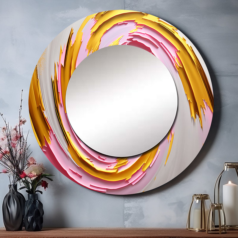 «Geun», aquarelle abstraite circulaire I - miroir décoratif en spirale abstraite, miroir mural rond moderne, impression sur métal