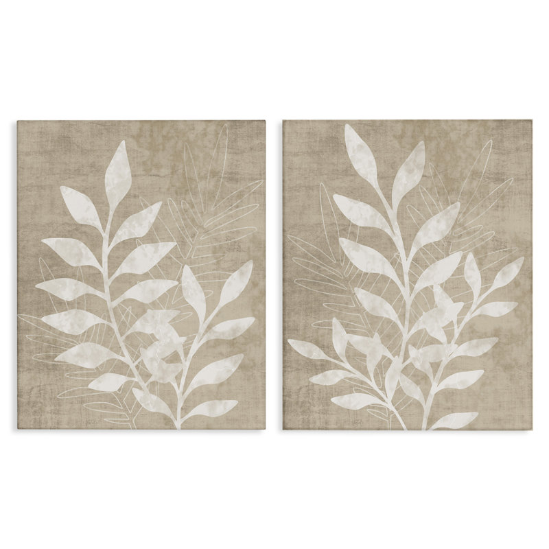 "Boho Botanical Leaf Silhouette", ensemble de 2 toiles murales par Natalie Carpentieri, H 30 po x l 48 po x P 1,5 po
