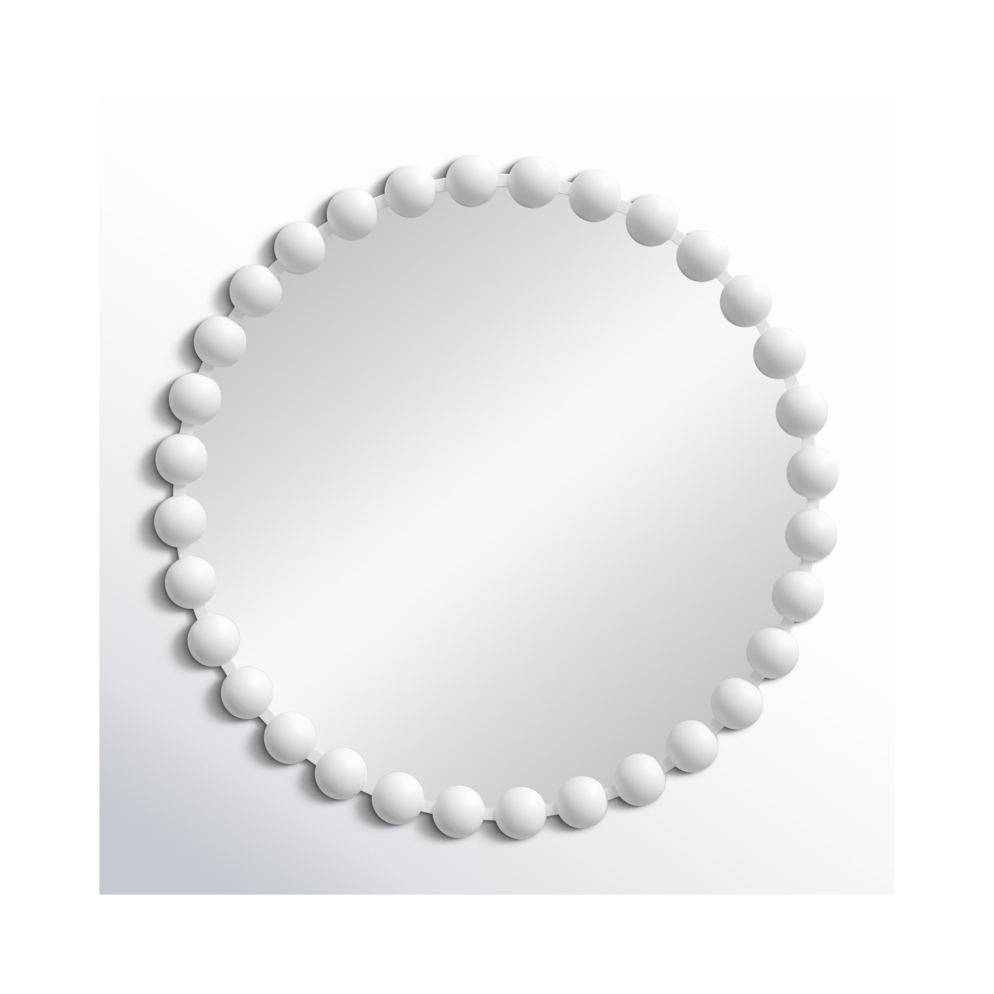 Marlowe Beaded Round Metal Wall Mirror, 27" x 27", Matte White