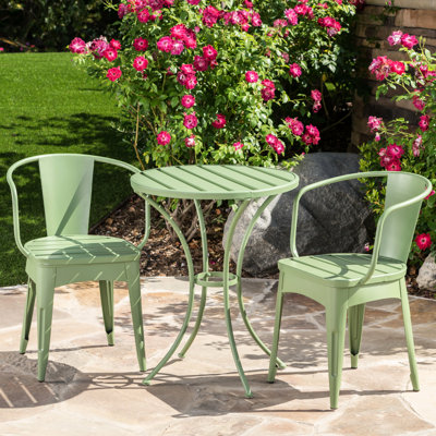 3 Pc Kd Metal Bistro , , Outdoor Use, Water-, Iron, 30" Seat High Chairs Iron Metal, 20" Wide & Table,