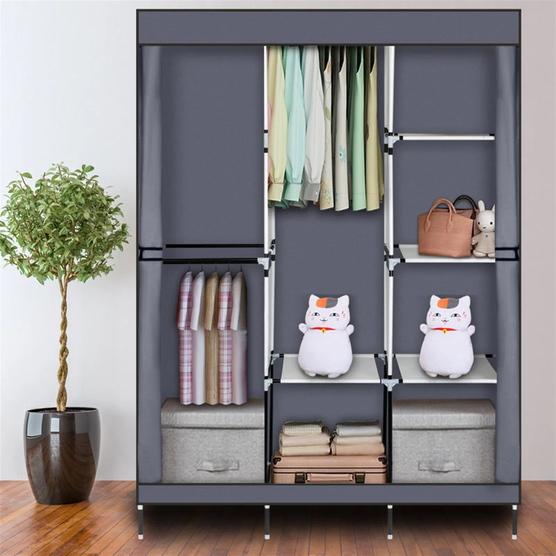 Portemanteaux portable 71 pouces avec housse anti-poussière 8 compartiments de rangement