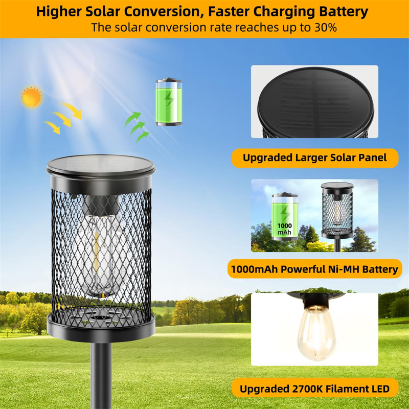 Black Mesh Metal Solar LED Pathway Lights, 4-Pack
