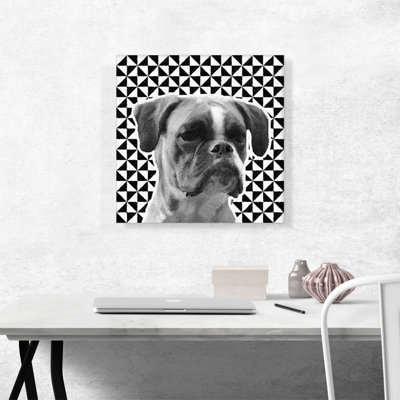 " Boxer Dog Breed Black White Geometric " Painting Print