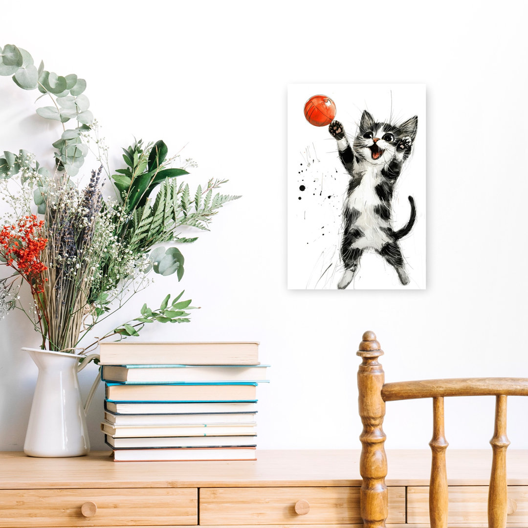 Kitten Playing Ball Energetic Playful Contemporary Cat Wall Art Print