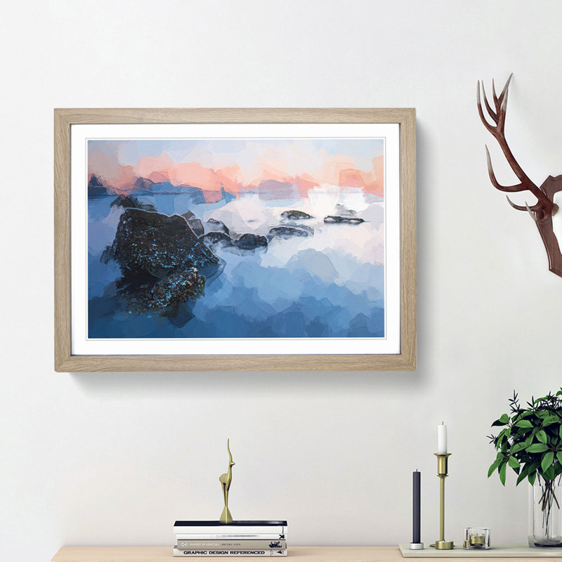 Beach in Yantai China in Abstract - Picture Frame Photograph Print, 62cm H x 87cm W x 2cm D, Oak Framed