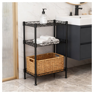 3 Tier Wire Shelving Unit, Heavy Duty Metal Storage Rack with Adjustable Storage Shelves for Bathroom, Kitchen Pantry and Laundry Room - Black (17.71" x 11.81" x 24.21")
