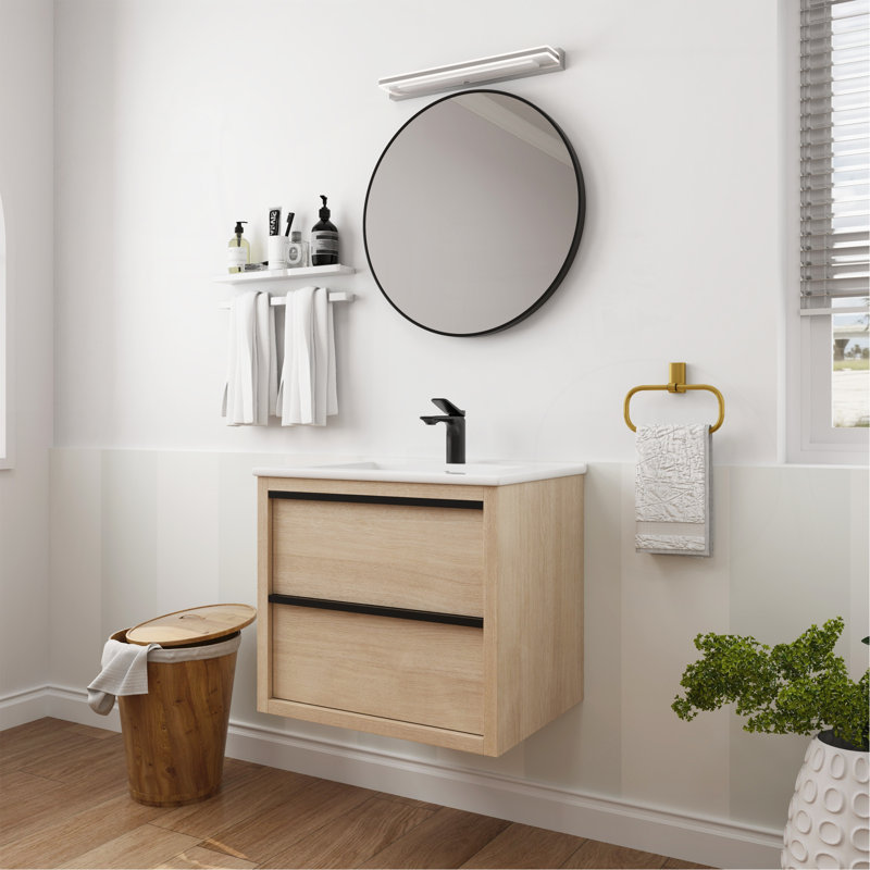 Meuble-lavabo 24 po avec 2 tiroirs à fermeture douce, lavabo en céramique blanche