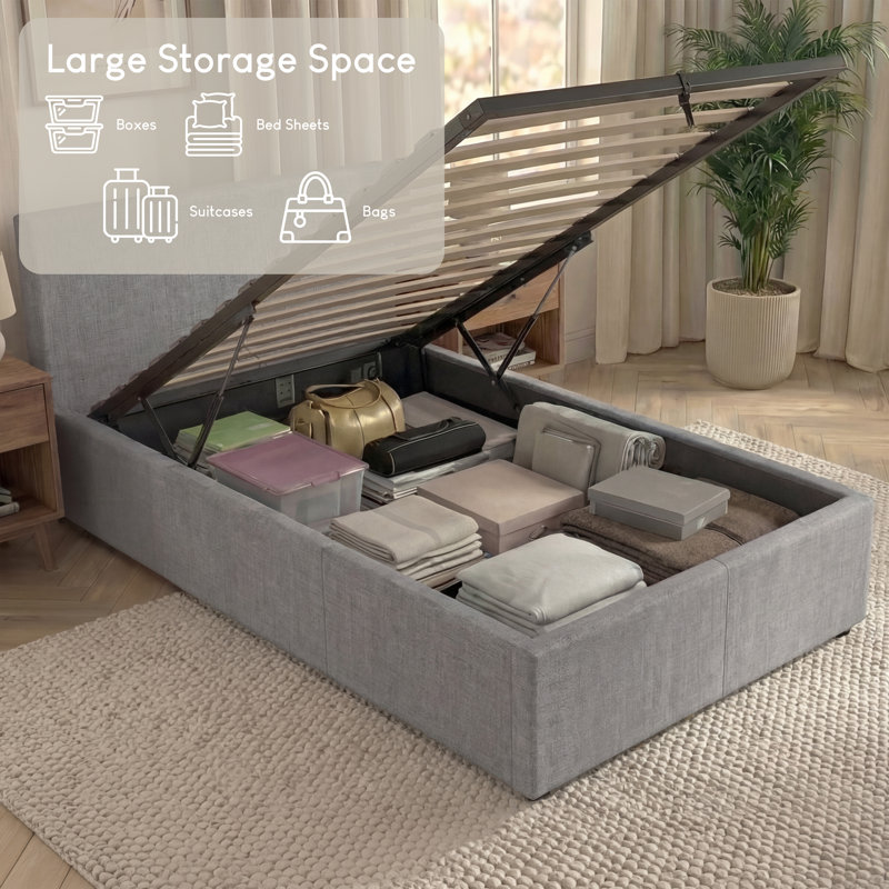 Enya Upholstered Ottoman Bed, UKFR Certified, Single (3'), Light Grey