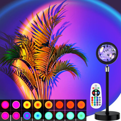 Lampe de projection coucher de soleil avec télécommande, 16 options de couleur, rotation à 360 °, 4 modes d'éclairage pour la photographie, la décoration, la fête et la décoration intérieure