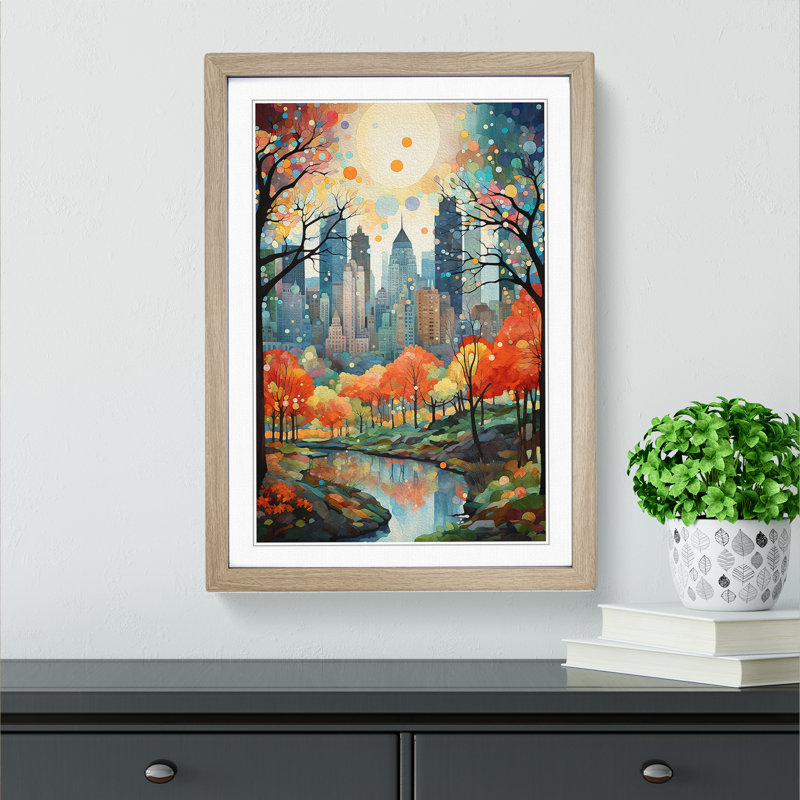 Central Park Neo-Plasticism - Single Picture Frame Print on Wood, Oak Framed, 46cm H x 34cm W x 2cm D