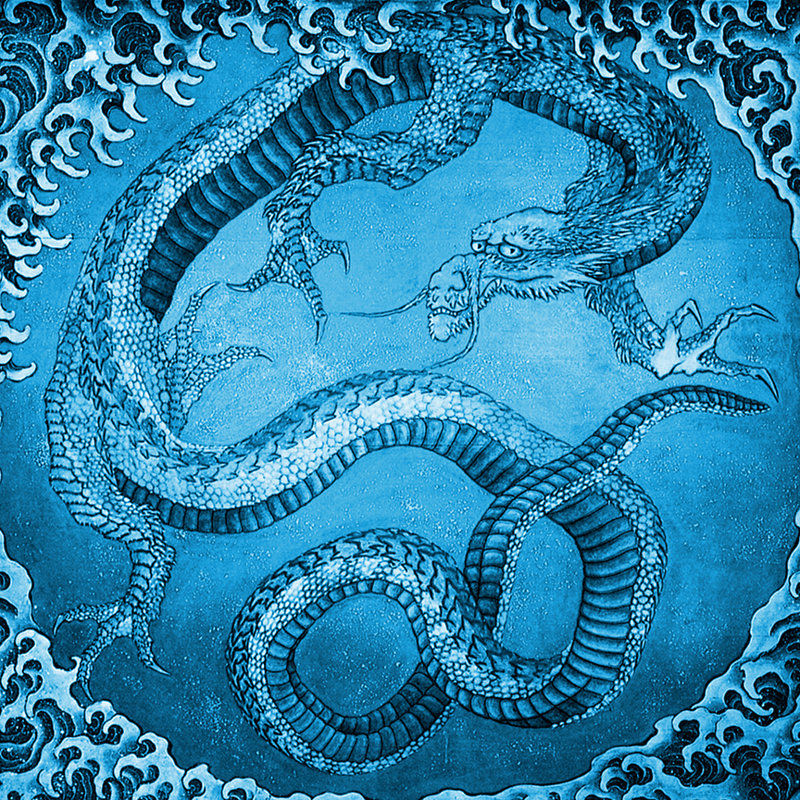 Décalcomanie murale amovible dragon japonaise, Bleu