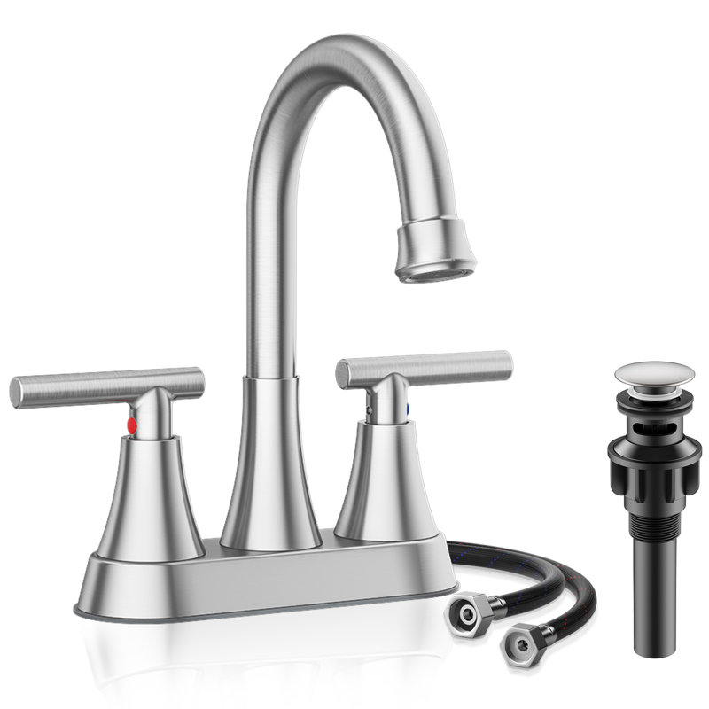 Robinet pour salle de bain à 2 poignées avec ensemble de bonde centrales, Acier Inoxydable