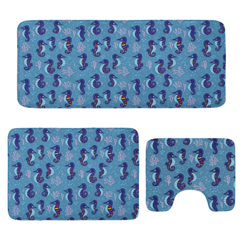  Multicolore ensemble de tapis de salle de bain Seahorse 3 pièces