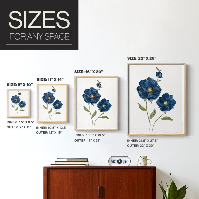 «Blue Poppies», reproduction encadrée - bois massif, H 15 po x l 12 po