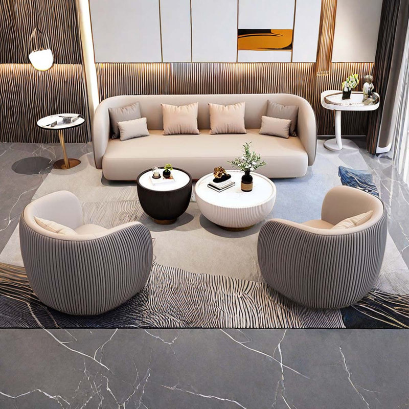 Ensemble de salon en similicuir 5 pièces Leshell, Similicuir gris