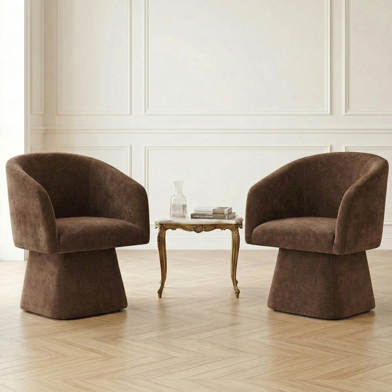 Chaise de coiffeuse pivotante à 360 ° en velours, fauteuil moderne (ensemble de 2, brun), Brun