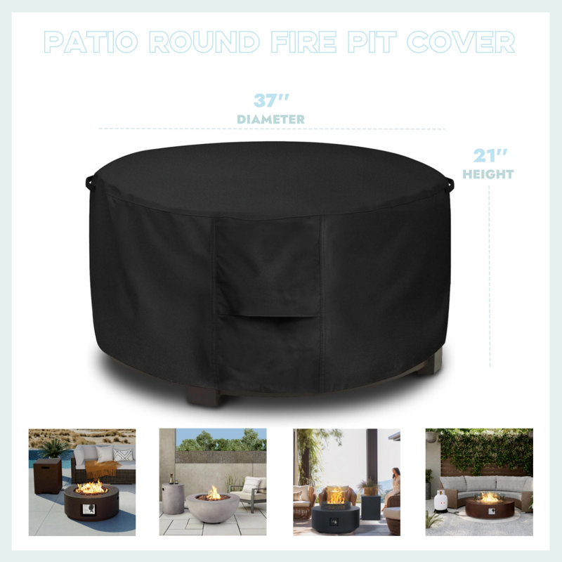 Round Fire Pit Cover, All-Weather Dustproof Black Patio Fire Pit Cover, 21" H x 37" W x 37" D