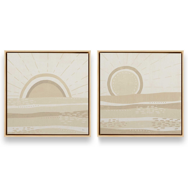 Ensemble de 2 Sandy Sunrise and Sunset, Cadre américain en érable flottant, H 13 po x l 26 po
