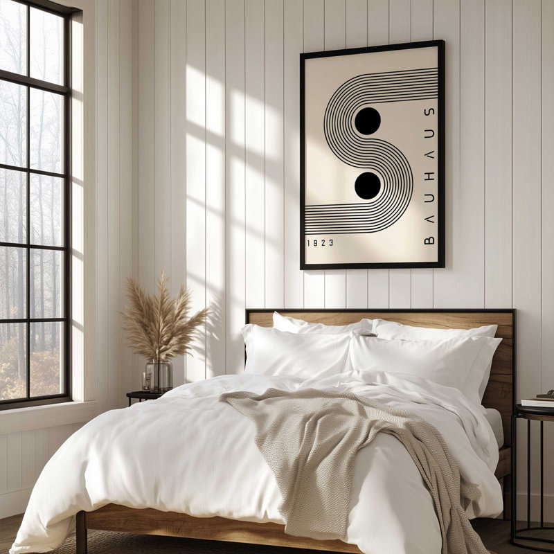 Bauhaus Black Dot Balance Print, 21" H x 17" W, Brushed Gold