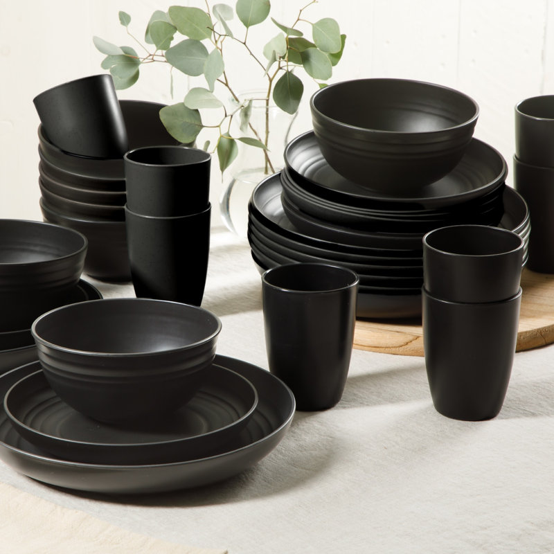 Service de table 32 pièces, service pour 8 Gibson Home, mélange de paille de blé, polypropylène, finition mate, Noir