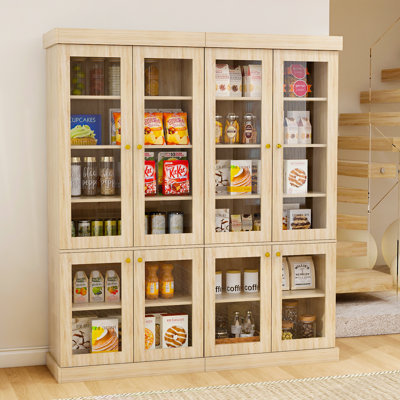 Rangement en bois de 71 po de hauteur avec garde-manger et tablettes en verre