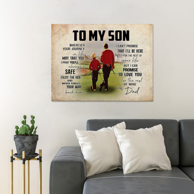 Father And Son Playing Golf - To My Son - Wrapped Canvas Textual Art
