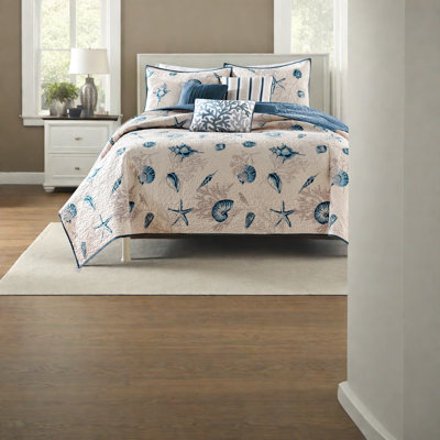 Reversible Bayside Bedding Set, Brushed Microfiber Polyester, Coastal Style For Home Decor