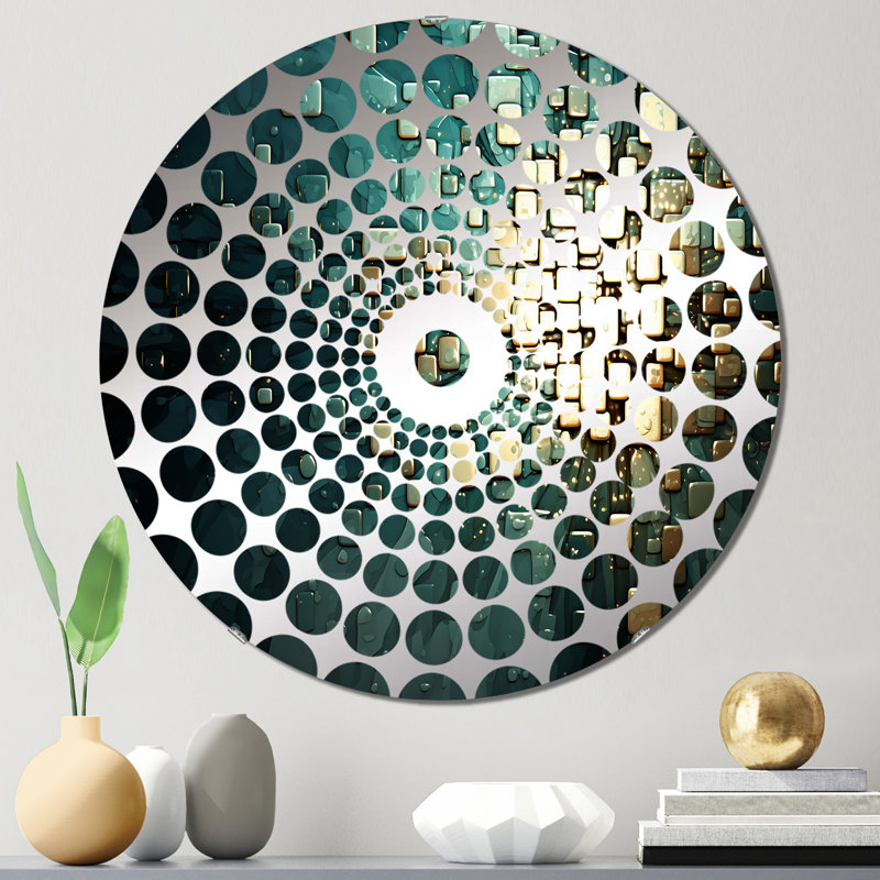 Continuation And Departure Retro Gold And Teal VI - Concentric Circles Decorative Mirror, 23.6" x 23.6"