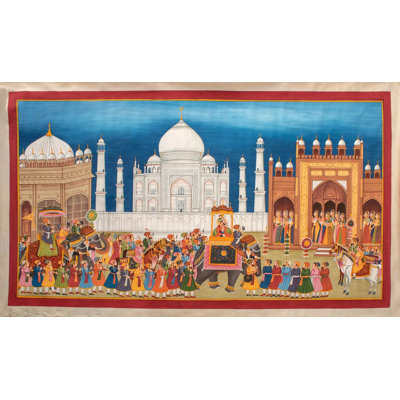 Procession devant le Taj Mahal | Aquarelle sur coton