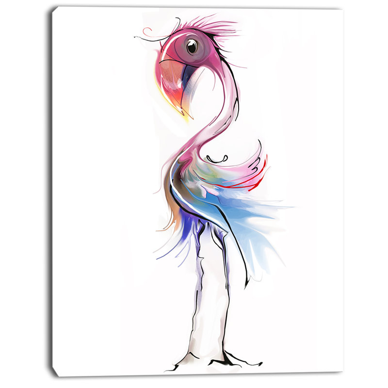 « flamant rose illustration », impression sur toile, H 20 po x l 12 po x P 1po