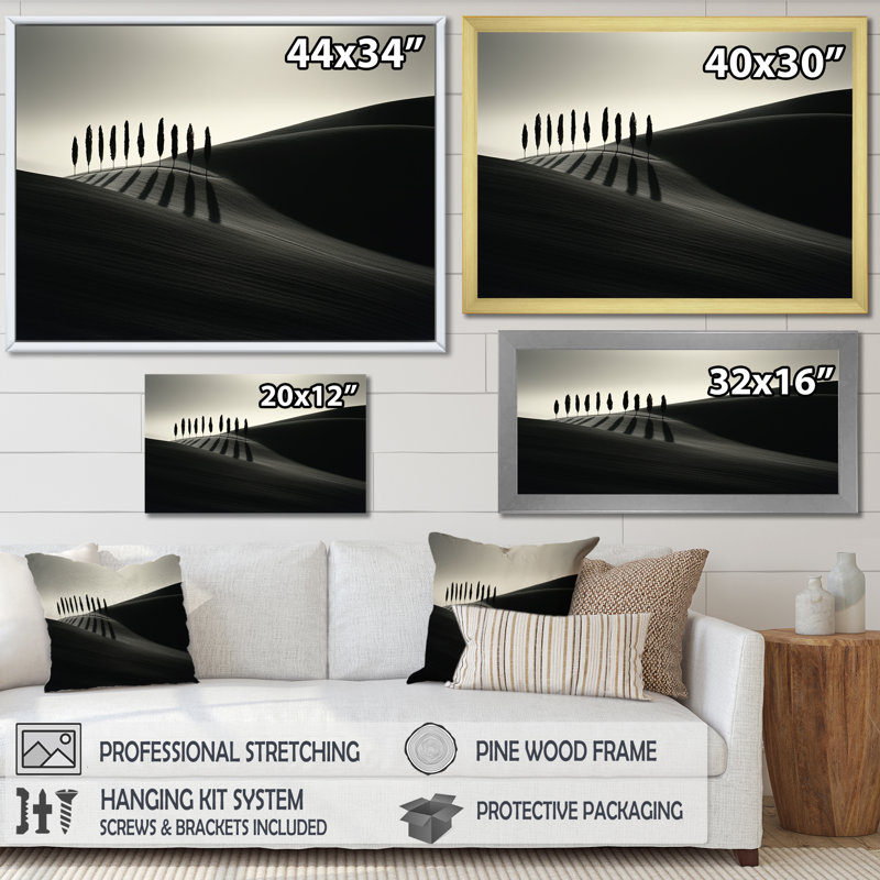 «Black and White Solitude Road», reproduction sur toile, Cadre flottant doré, 30" H x 40" W