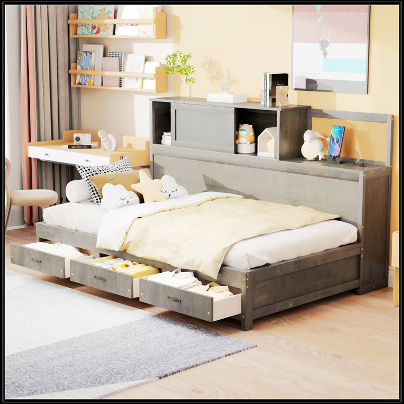 Lit de jour simple en bois avec 3 tiroirs de rangement