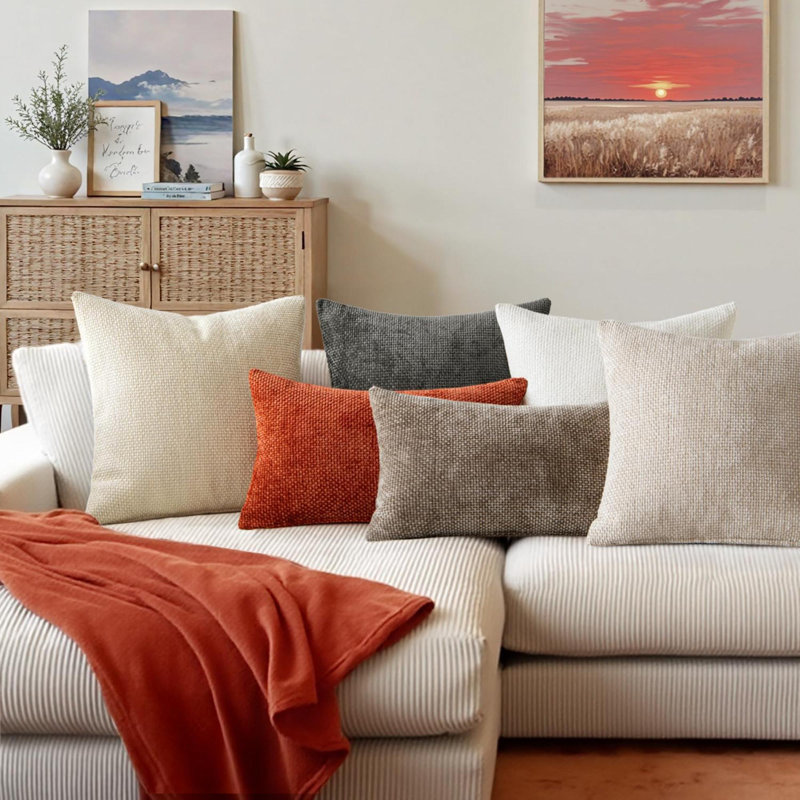 Paquet de 2 housses de coussins décoratifs en chenille douce Coussins décoratifs pour maison, Blanc